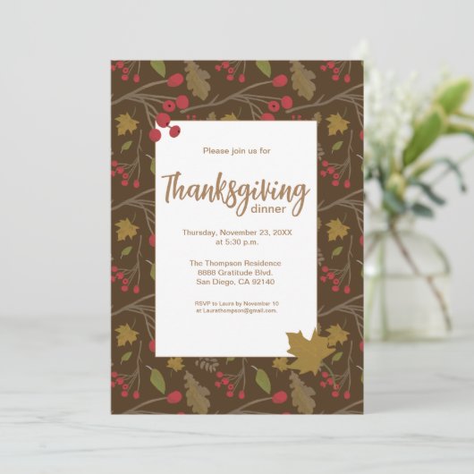 Modern Elegant Fall laat Thanksgiving Brown Kaart (Staand voorkant)