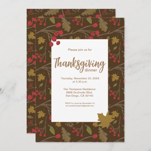 Modern Elegant Fall laat Thanksgiving Brown Kaart (Voorkant / Achterkant)