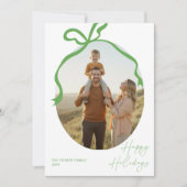 Modern Elegant Family Photo Green Bow Christmas Feestdagenkaart (Voorkant)