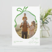 Modern Elegant Family Photo Green Bow Christmas Feestdagenkaart (Staand voorkant)