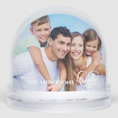 Modern Elegant  Family Script 2 Photo with Name  Sneeuwbol (Voorkant)