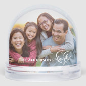 Modern Elegant  Family Script 2 Photo with Name  Sneeuwbol (Achterkant)