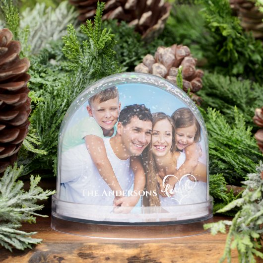 Modern Elegant  Family Script 2 Photo with Name  Sneeuwbol (Winter)