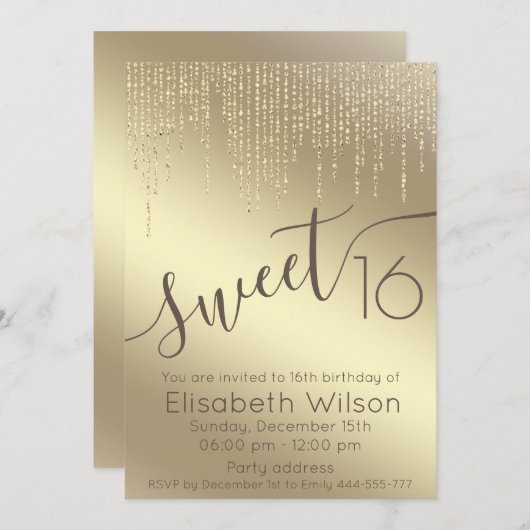 Modern elegant fancy gouden script lief 16 kaart (Voorkant / Achterkant)