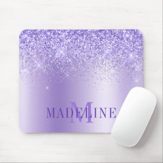 Modern Elegant Fashionable Monogram Paars Glitter Muismat