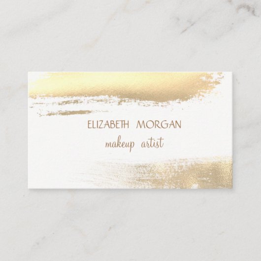 Modern Elegant Faux Gold Foil Brush Stroke, White Visitekaartje (Voorkant)