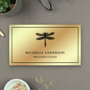 Modern Elegant Faux Gold Foil Dragonfly Visitekaartje