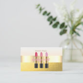 Modern Elegant Faux Gold, lipstick, Makeup Artist Visitekaartje (Staand voorkant)