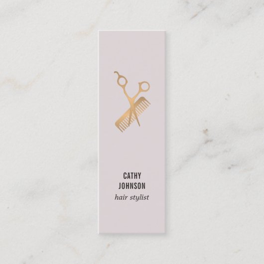 Modern Elegant Faux Gold Scissors Comb Mini Visitekaartje (Voorkant)