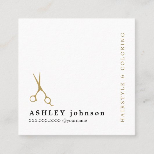 Modern Elegant Faux Gold Scissors Hairdresser Vierkante Visitekaartje (Voorkant)