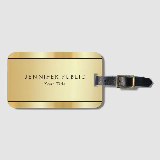 Modern Elegant Faux Gold Trendy Custom Sjabloon Bagagelabel (Voorkant (horizontaal))