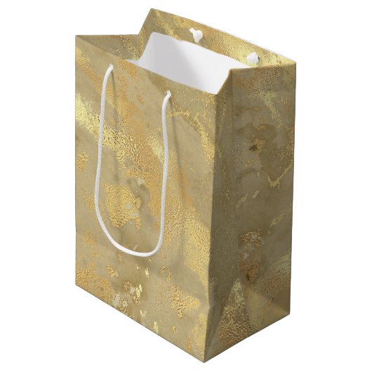 Modern Elegant Faux Gold Waterverf Marble Pattern Medium Cadeauzakje (Voorkant Gekanteld)