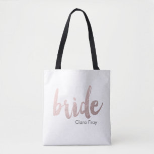 modern elegant faux roos gold " bride " tote bag