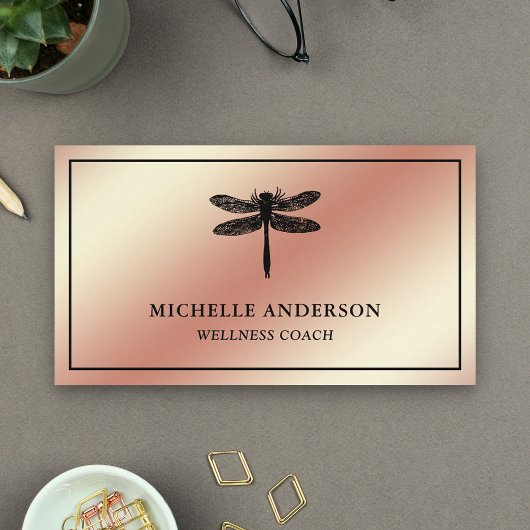 Modern Elegant Faux Roos Gold Foil Dragonfly Visitekaartje