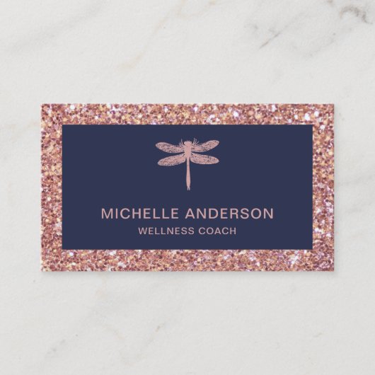 Modern Elegant Faux Roos Gouden Glitter Dragonfly Visitekaartje (Voorkant)