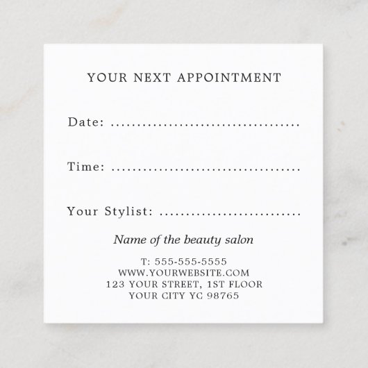 Modern Elegant Faux Silver Beauty Salon Afsprakenkaartje (Achterkant)