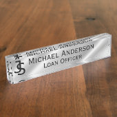 Modern Elegant Faux Silver Monogram Logo Naambordje (Zijkant)