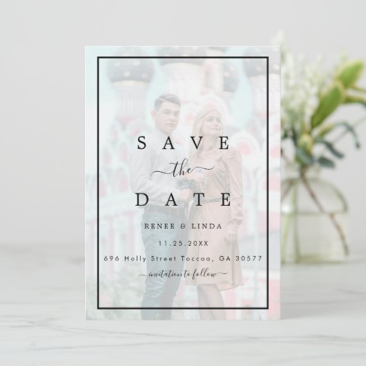 Modern Elegant Faux Vellum Effect Photo Wedding Save The Date (Staand voorkant)