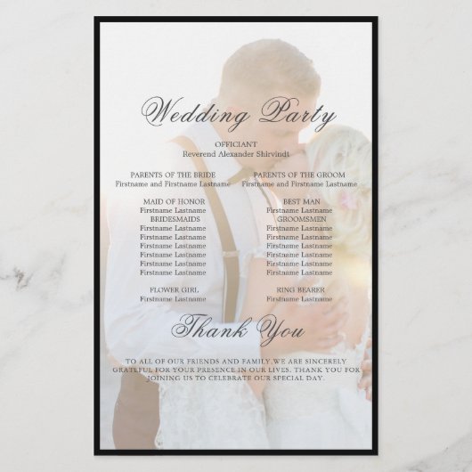 Modern Elegant Faux Vellum Overlay Photo Programme (Achterkant)