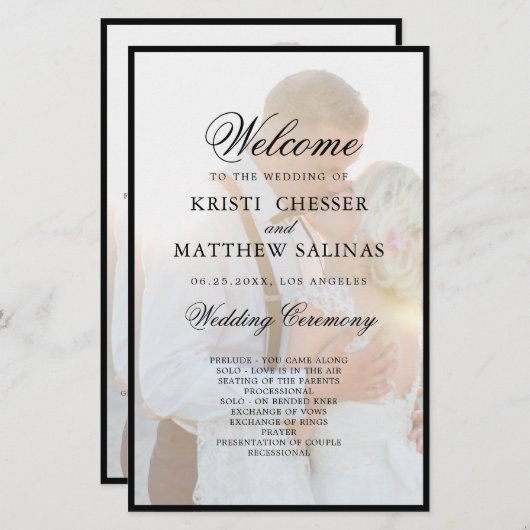 Modern Elegant Faux Vellum Overlay Photo Programme (Voorkant / Achterkant)