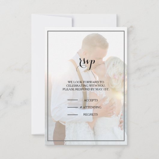Modern Elegant Faux Vellum Overlay Photo Rsvp Card (Voorkant)