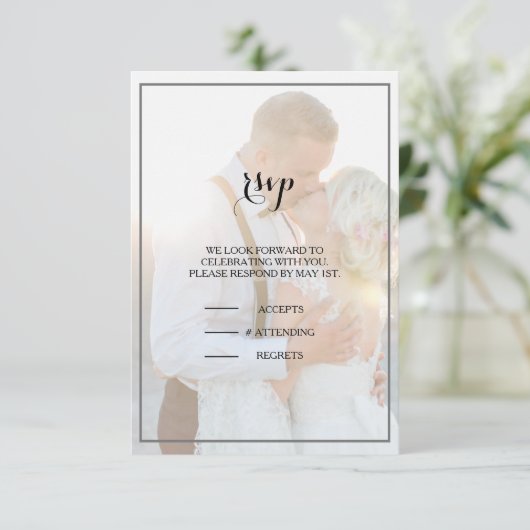 Modern Elegant Faux Vellum Overlay Photo Rsvp Card (Staand voorkant)