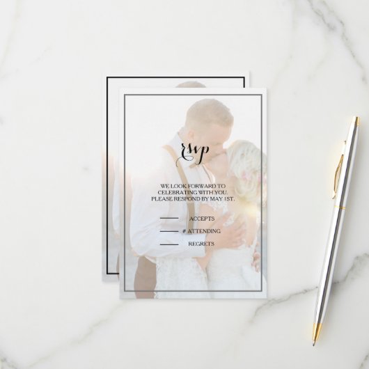 Modern Elegant Faux Vellum Overlay Photo Rsvp Card (Voorkant / Achterkant in situ)