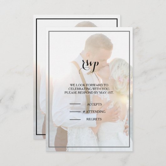 Modern Elegant Faux Vellum Overlay Photo Rsvp Card (Voorkant / Achterkant)