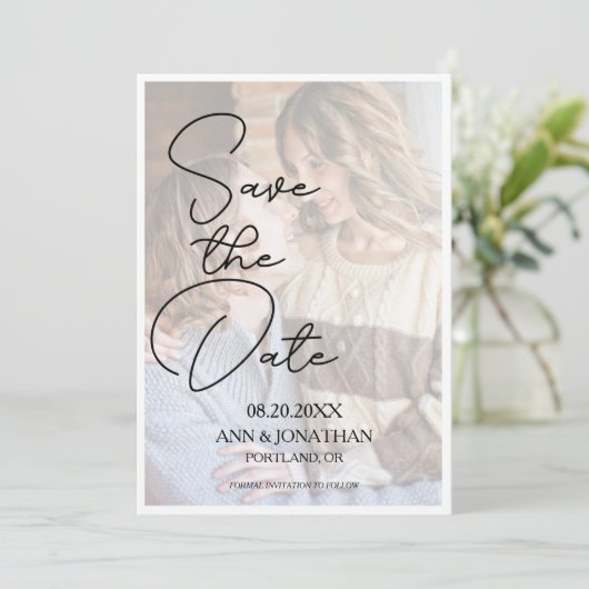Modern Elegant Faux Vellum Photo Wedding Save The Date (Staand voorkant)