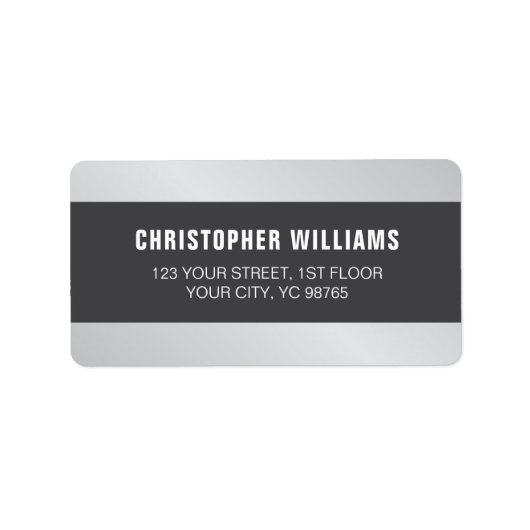 Modern Elegant Faux Zilver Grijs Wit Etiket (Voorkant)