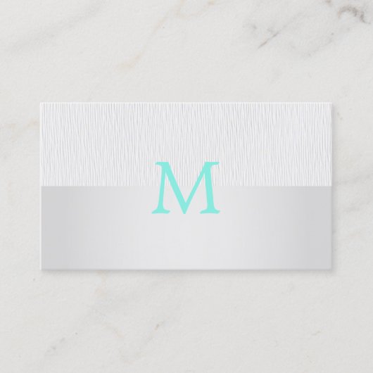 Modern Elegant Faux Zilver Turquoise Monogram Visitekaartje (Voorkant)