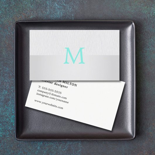 Modern Elegant Faux Zilver Turquoise Monogram Visitekaartje