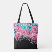 Modern Elegant Feestelijk Roze & Blauwgroen Bloeme Tote Bag (Achterkant)