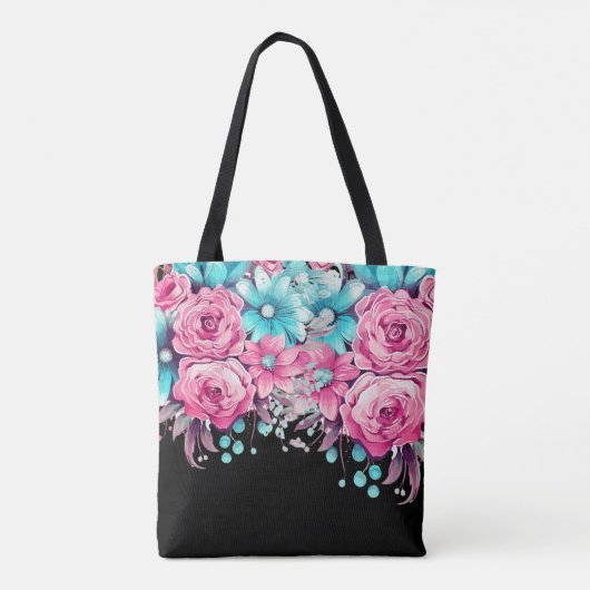 Modern Elegant Feestelijk Roze & Blauwgroen Bloeme Tote Bag (Achterkant)