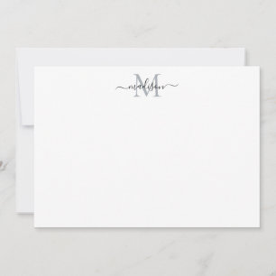 Modern Elegant Feminine Script Monogram grijs Notitiekaartje