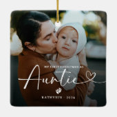 Modern Elegant First Christmas As Auntie Photo Cer Keramisch Ornament (Achterkant)