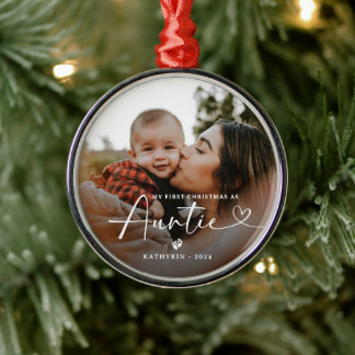 Modern Elegant First Christmas As Auntie Photo Metalen Ornament