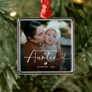 Modern Elegant First Christmas As Auntie Photo Metalen Ornament