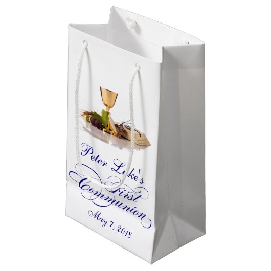 Modern Elegant First Heilige Communie Favor Bag Klein Cadeauzakje (Voorkant Gekanteld)
