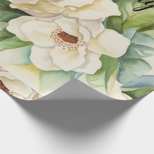 Modern Elegant Floral Birthday Black Name Script Cadeaupapier (Hoek)