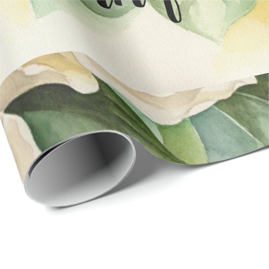 Modern Elegant Floral Birthday Black Name Script Cadeaupapier (Rol Hoek)