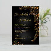 Modern Elegant Floral Black & Gold Wedding Folie Uitnodiging (Staand Voorkant)