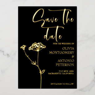 Modern Elegant Floral Black Save the date Folie Uitnodiging