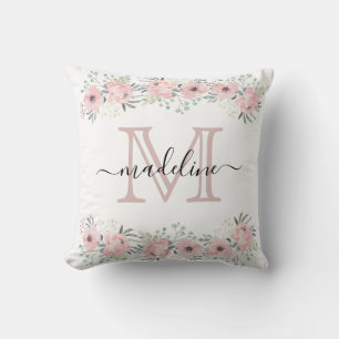 Modern Elegant Floral Blush Pink Monogram Kussen