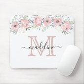 Modern Elegant Floral Blush Pink Monogram Muismat (Met muis)