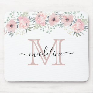 Modern Elegant Floral Blush Pink Monogram Muismat