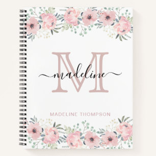 Modern Elegant Floral Blush Pink Monogram Notitieboek