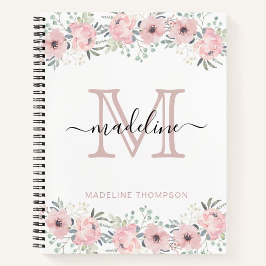 Modern Elegant Floral Blush Pink Monogram Notitieboek (Voorkant)