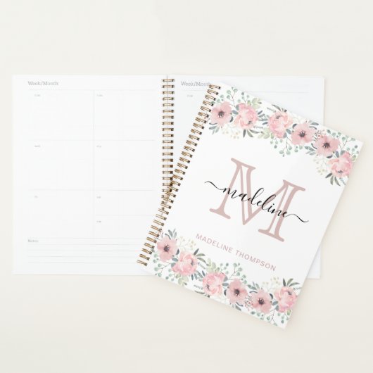 Modern Elegant Floral Blush Pink Monogram Planner (Display)