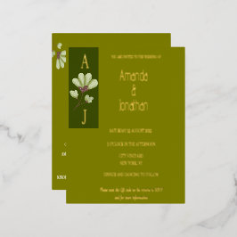 Modern Elegant Floral Bohemian Olive and Gold Folie Uitnodiging Briefkaart